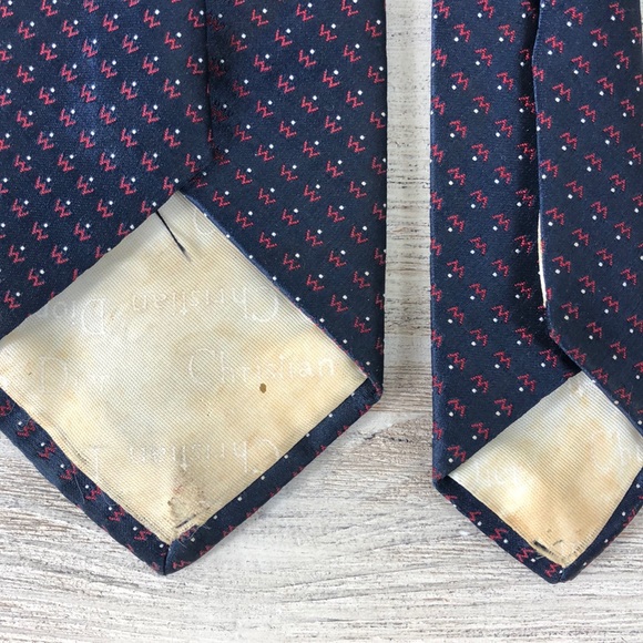 Vtg Christian Dior Navy Red Skinny Polyester Tie - Picture 8 of 8
